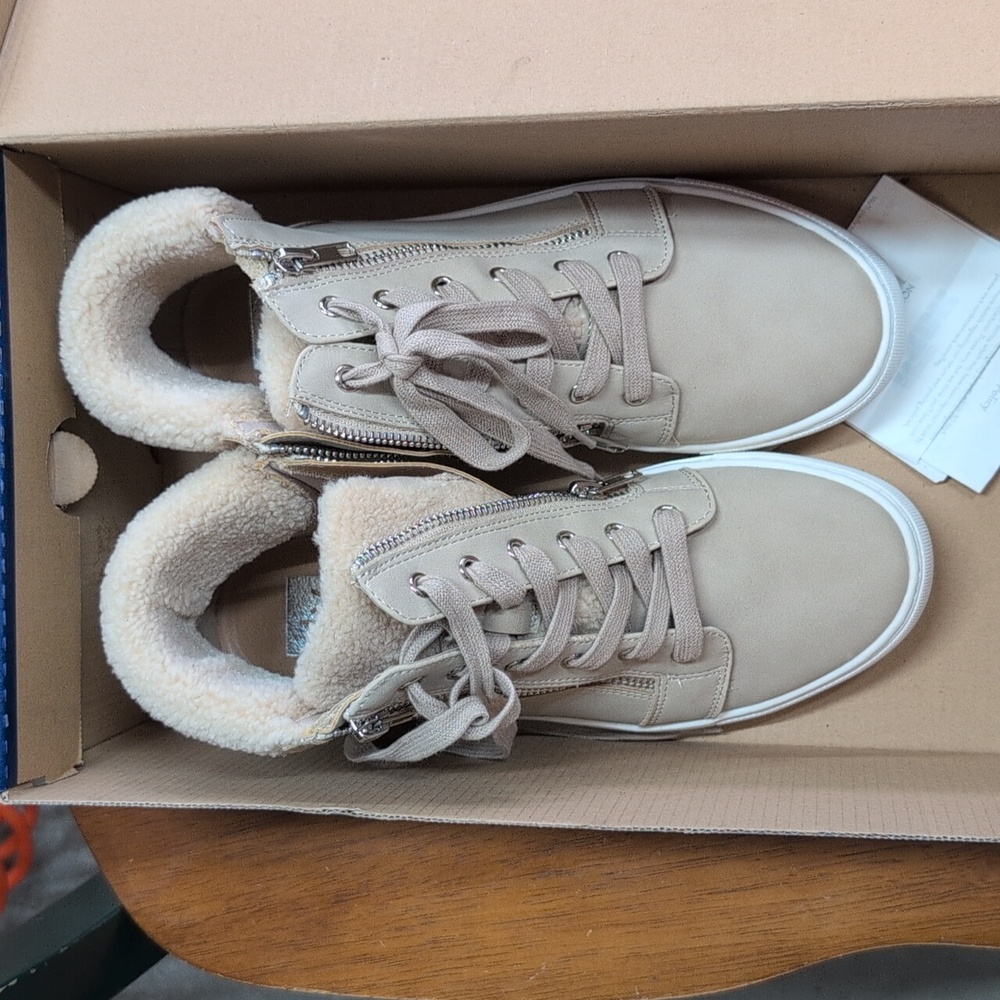 DV by Dolce Vita Cream High-Top Sneakers with Faux Fur